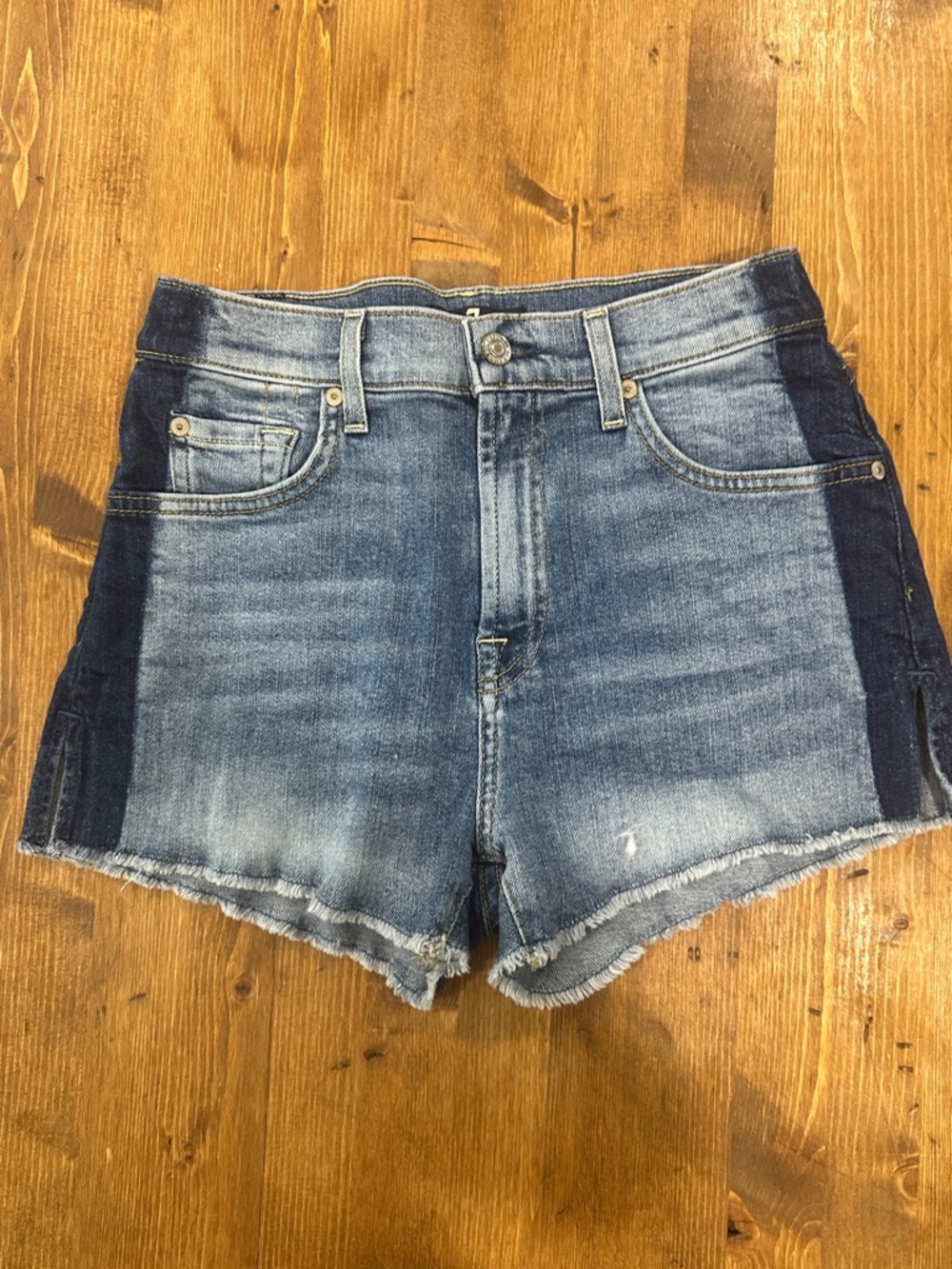 7 For All Mankind Two-Tone Blue Denim Cutoff Shorts